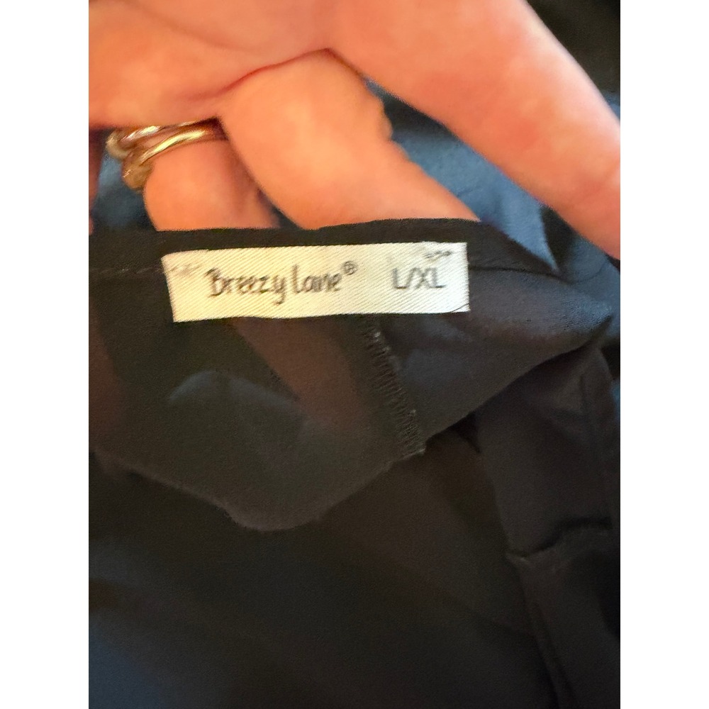 Breezy Lane Black Chiffon Kimono Cardigan Tie Front Sheer Cover Up L/XL - Picture 5 of 5